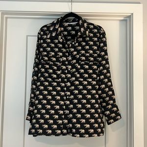 Zara XL long sleeve button up. Black with elephant pattern